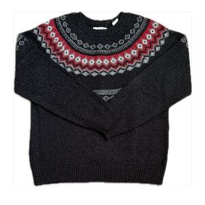 Weatherproof Black and Red Crewneck Sweater with Nordic Pattern